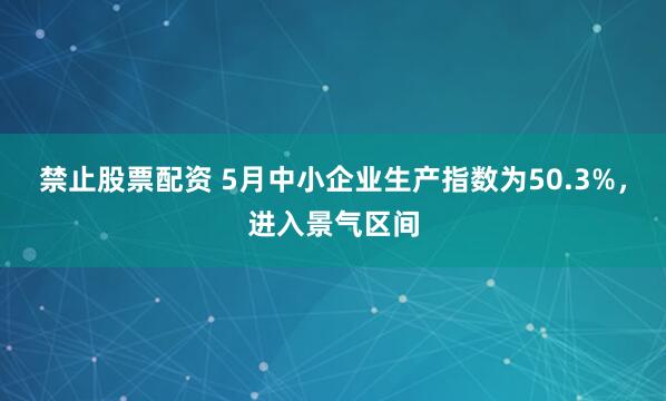 禁止股票配资 5月中小企业生产指数为50.3%，进入景气区间
